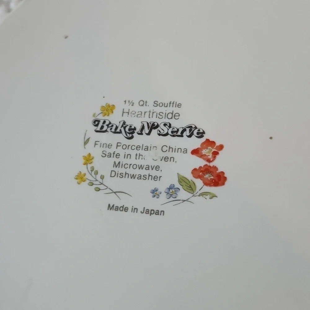 Vintage 80's Heartside Bake N Serve 1.5 qt. Souffle Porcelain floral baking dish